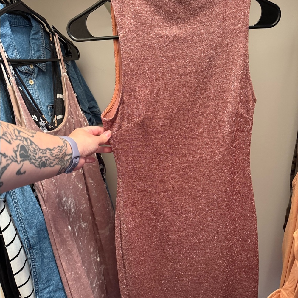 Windsor Sparkly Pink Cowl Neck Sleeveless Bodycon Mini Dress